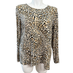 Chico's Top XL Beige Leopard Print Long Sleeve